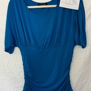 Green Envelope Blue Ruched 3/4 Sleeve Blouse
